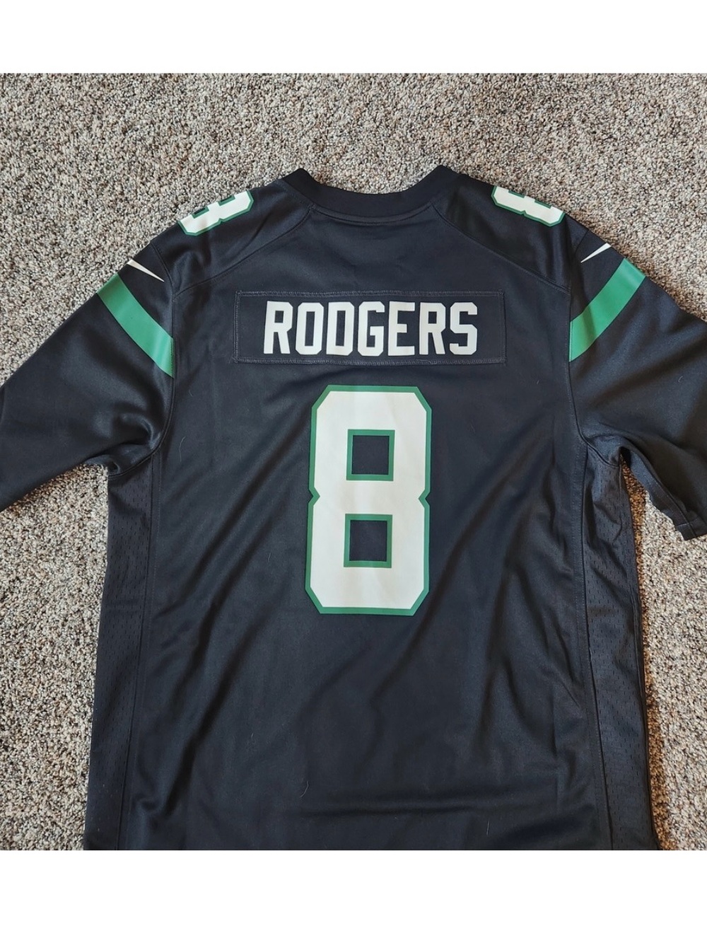 Men's Black Football Jersey Green & White Accents Aaron Rodgers #8 New York Jets